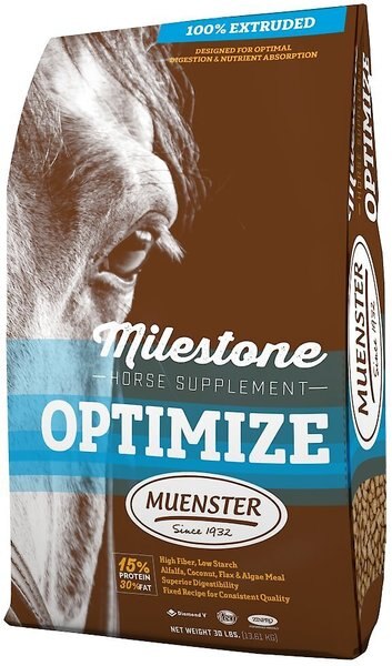 Milestone Optimize High-Fat Energy Hay Flavor Pellets Horse Supplement， 30-lb bag