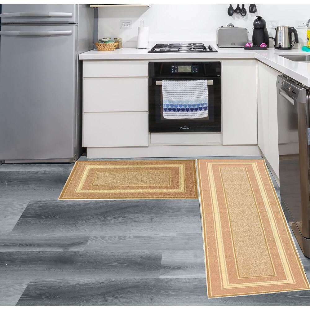 Gloria Non Slip 2 pieces Framed Design Kitchen Rug Set Kitchen Mat and Runner Doormat Non Skid Carpet  20\