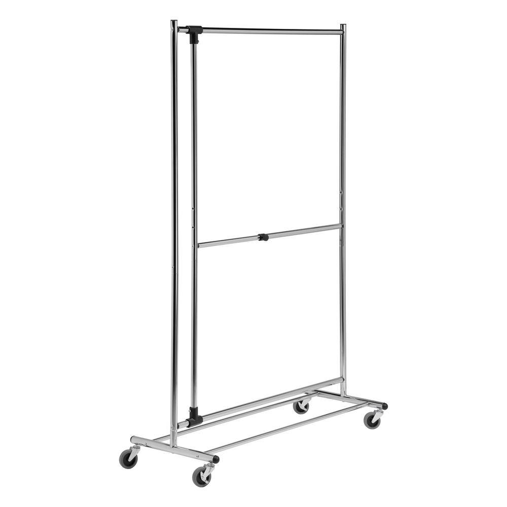 Honey-Can-Do Chrome Steel Rolling Adjustable Clothes Rack 46 in. W x 74 in. H GAR-09491