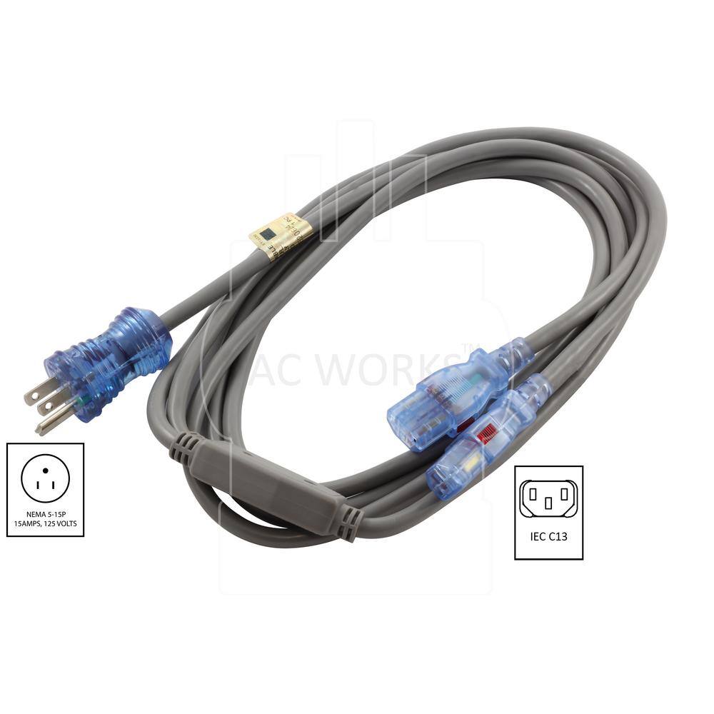 AC WORKS AC Connectors 13 Amp 10 ft. Medical Hospital Grade Y-Power Cord with (2) Locking IEC C13 MD171-ALY