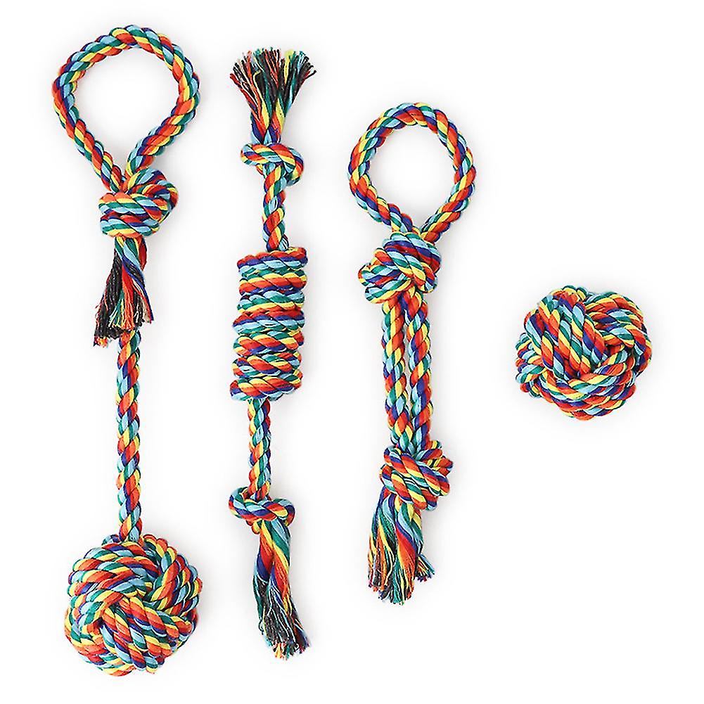 4pcs Home Cotton Knot Dental Health Dog Toy Set Chew Pet Mental Rope Funny Tool