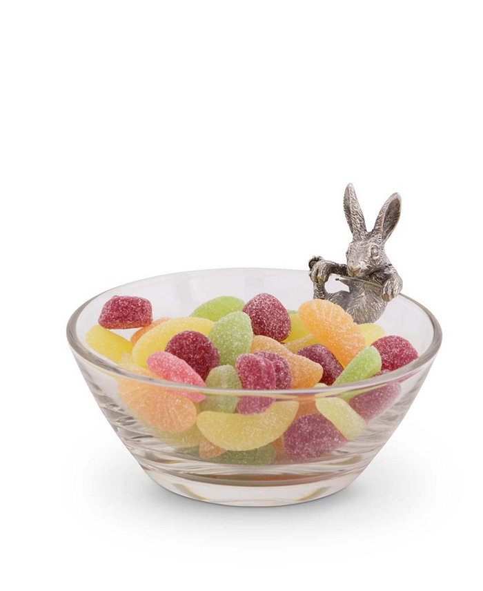 Vagabond House Glass Dip Candy Snack Bowl with Pewter Climbing Bunny