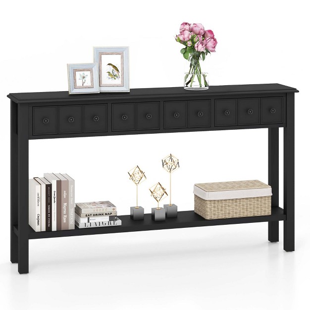 Costway 60 x27 x27 Console Table Retro Entryway Sofa Table With 4 Drawers amp Open Shelf Hallway