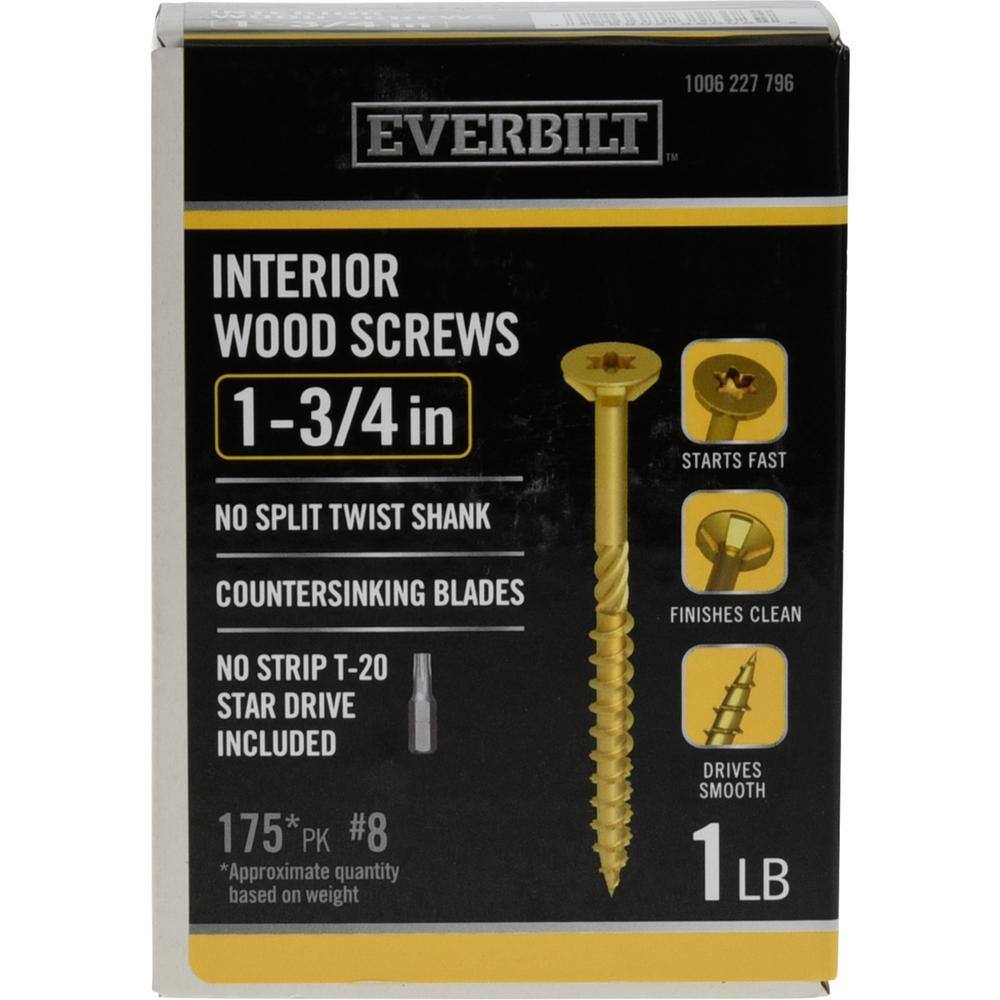 Everbilt #8 x 1-34 in. Star Drive Flat Head Interior Wood Screws (175-Pack) 117326