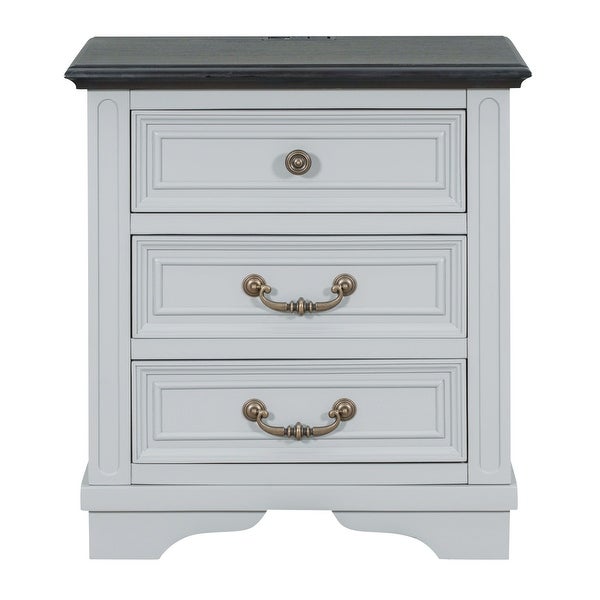 Nightstand with 3 Drawers + USB Charging Ports - - 37981784