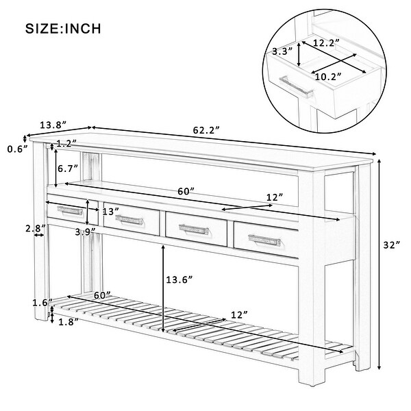 Modern Console Table Sofa Table with 4 Drawers and 2 Shelves for Living Room