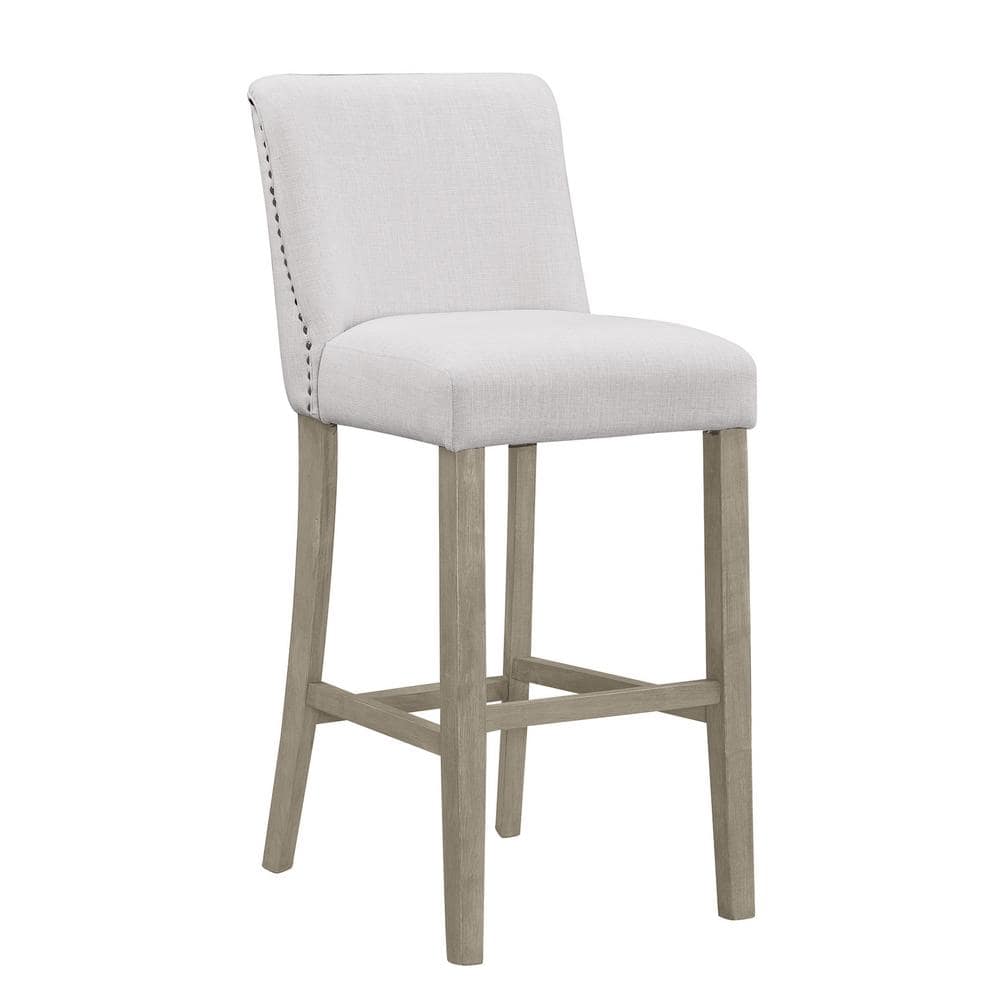 Glamour Home 29.875 in. Aleco Beige Fabric with Metal Nail Head Accents Bar Stool (Set of 2) GHSTL-1219