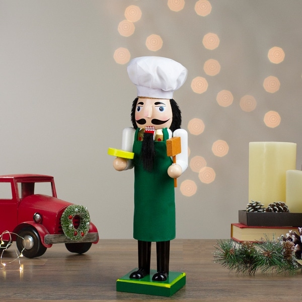 14 Green and White Wooden Christmas Nutcracker Pizza Maker