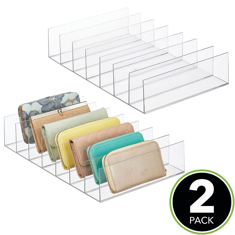 mDesign Plastic Divided Clutch Organizer for Closets， 7 Sections， 2 Pack