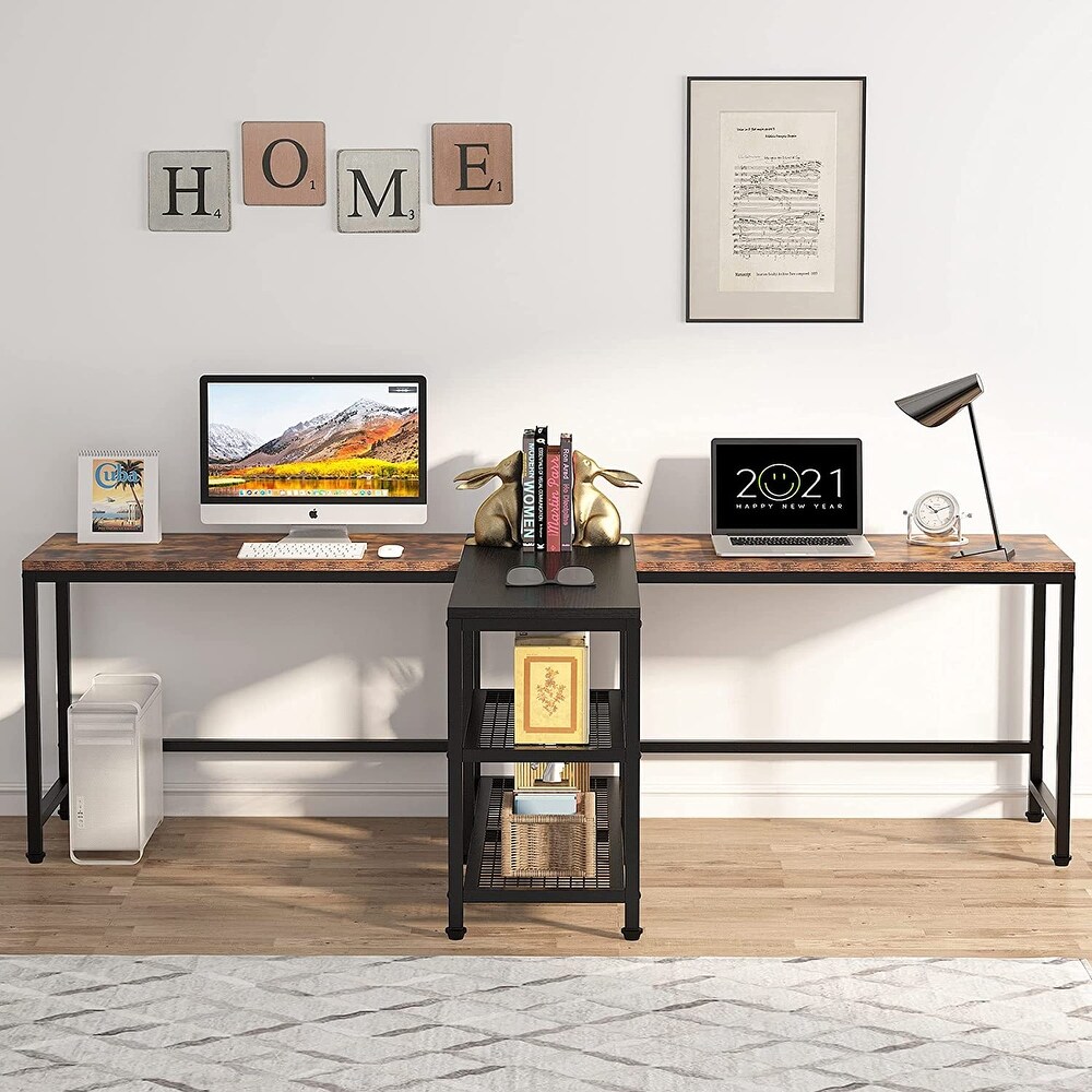 94.5 inch Double Computer Desk with Storage Shelves  Two Person Desk