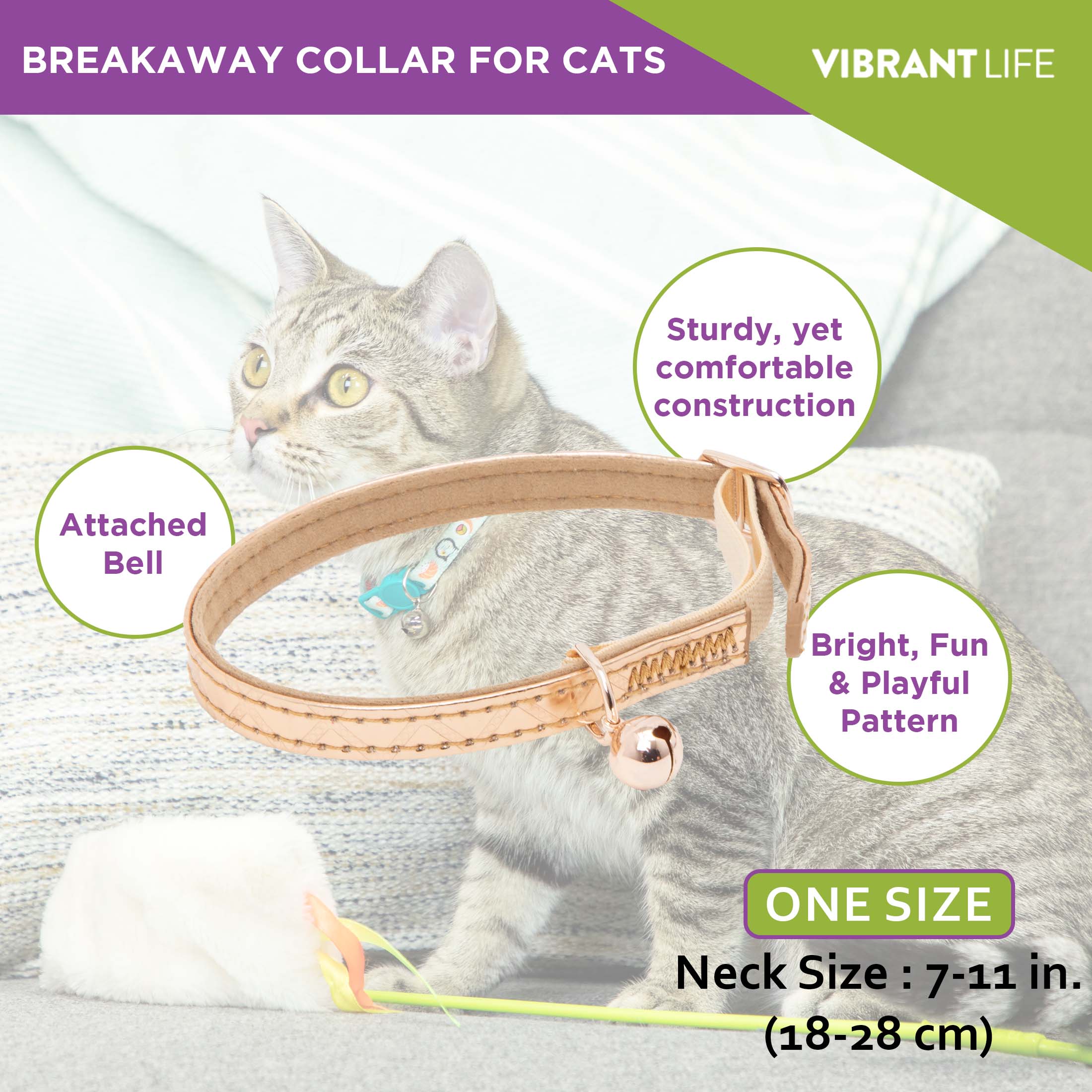 Vibrant Life 2-Pack Navy Stud and Rose Gold Textured Vegan Leather Cat Collar， One Size