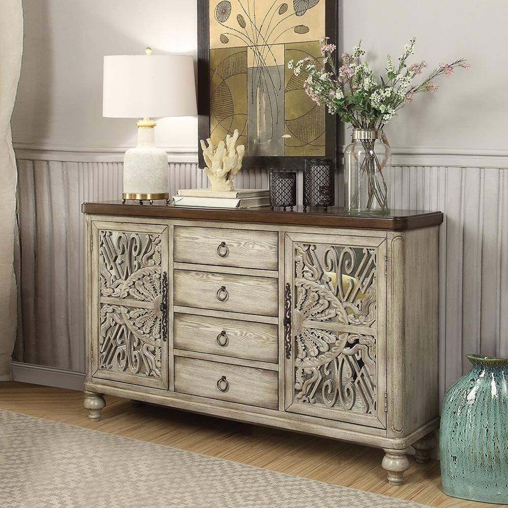 Acme Furniture Vermont 60 in. Antique White Standard Rectangle Wood Console Table 90288