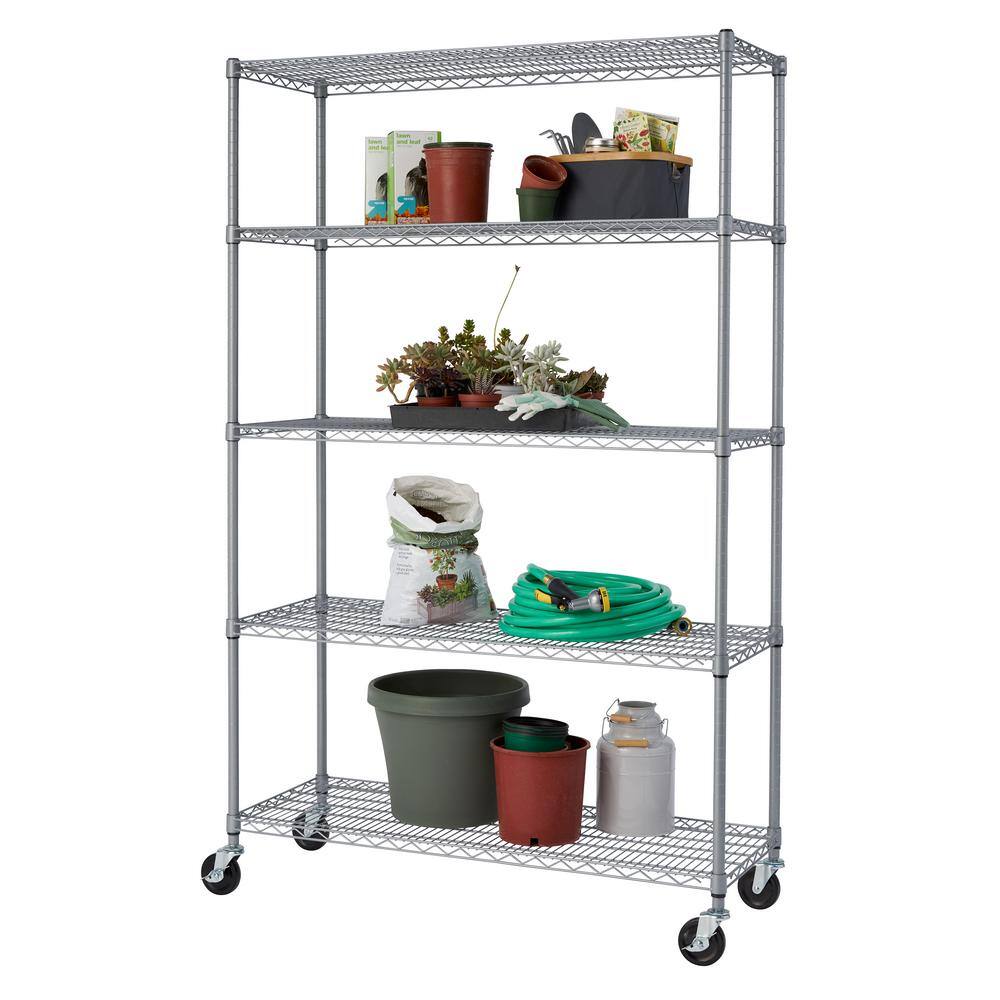 TRINITY 16-Pack Gray 5-Tier Rolling Steel Wire Shelving Unit (48 in. W x 77 in. H x 48 in. D) TBF-PS66416