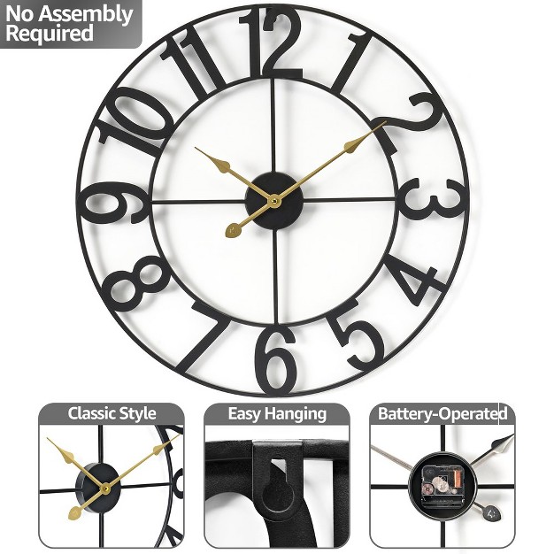 Sorbus Large Wall Clock For Living Room Decor Numeral Wall Clock For Kitchen 16 inch Wall Clock Decorative black