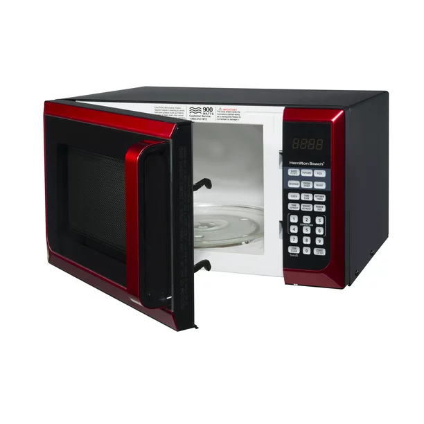 Hamilton Beach Stainless Steel 0.9 Cu. ft. Red Microwave Oven， Red Stainless Steel