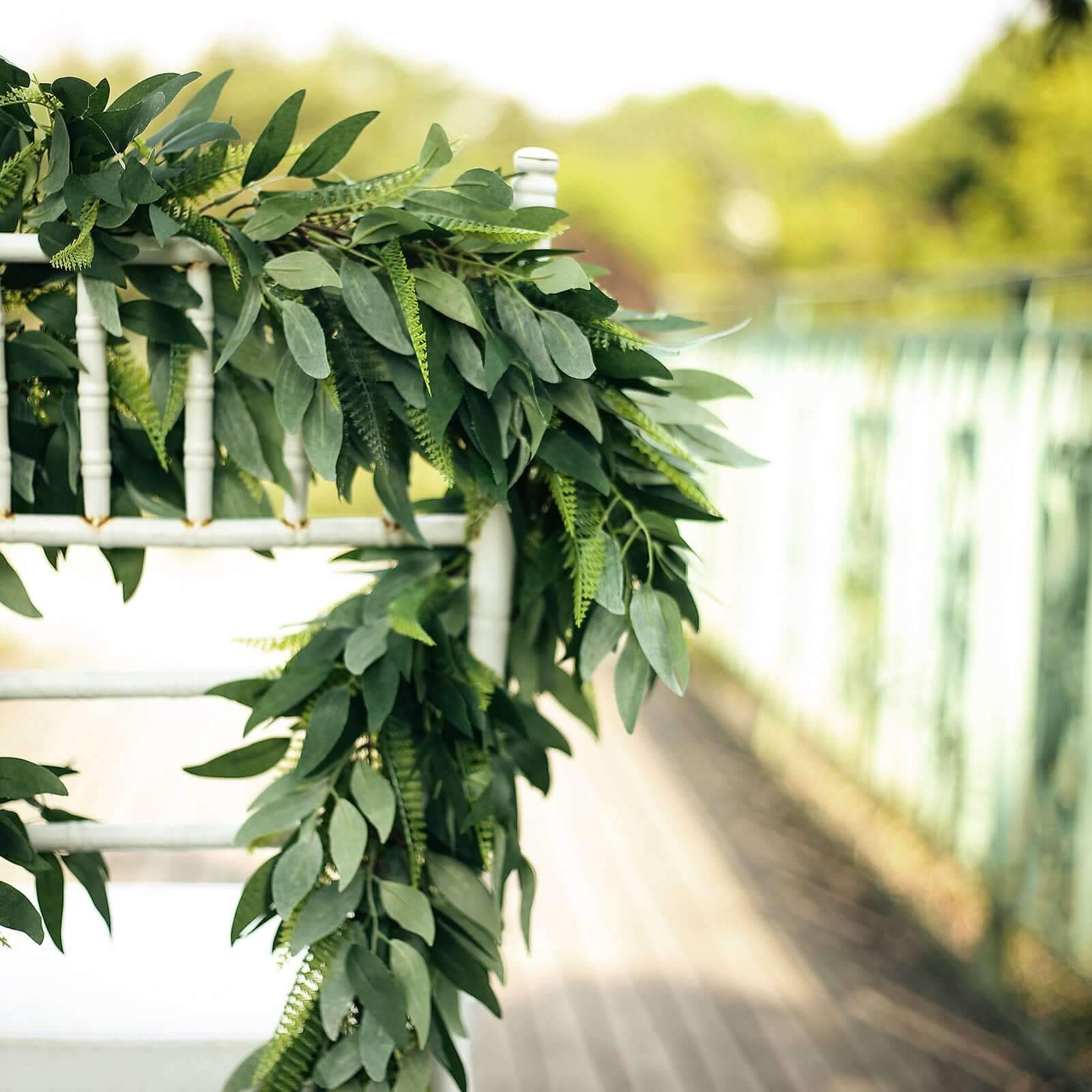 Real Touch Green Artificial Willow and Frond Leaves Garland Vine 4ft