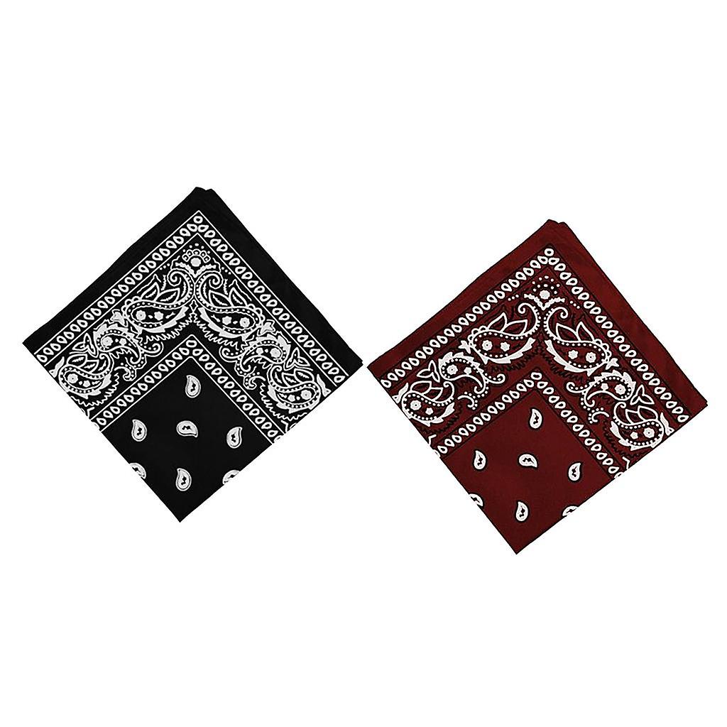 2x Unisex Paisley Bandana Head Wrap Hair Band Wristband Black and Wine Red