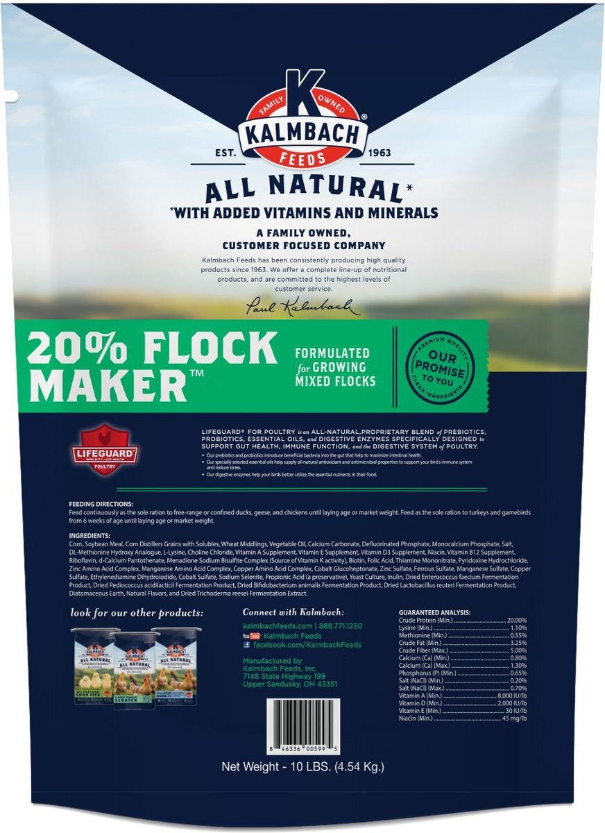 Kalmbach Feeds 20% Flock Maker Crumble Growing Mixed Flocks Bird Feed， 10-lb bag