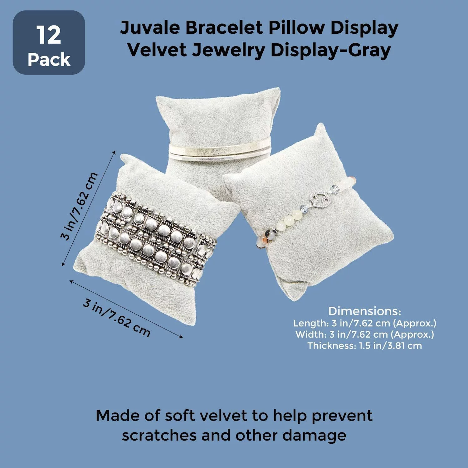 Juvale Bracelet Pillow Display 12 Pack Velvet Jewelry Display Pillow 3 x 3 inches   Gray