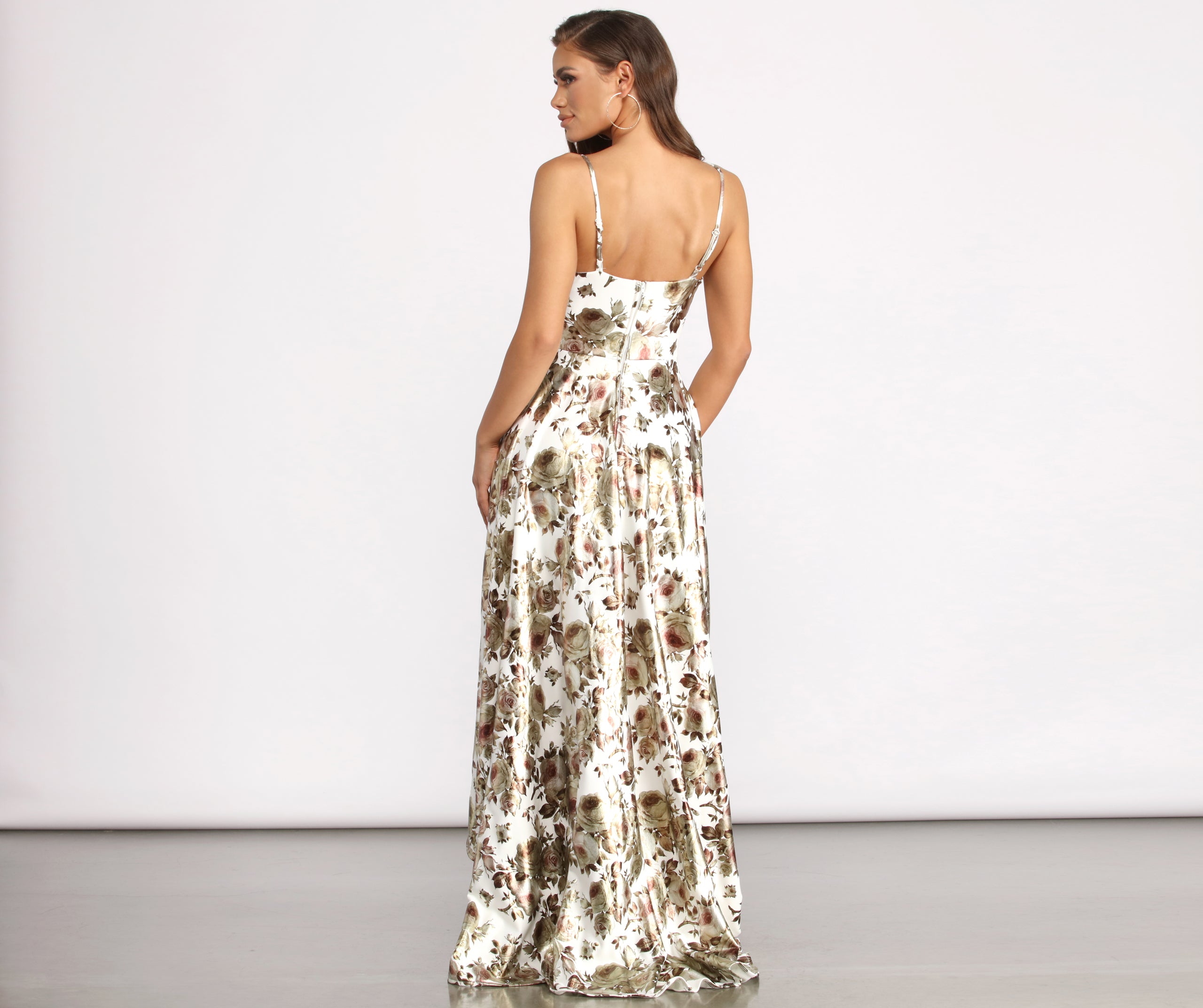 Amabella Floral Foiled High Low Dress