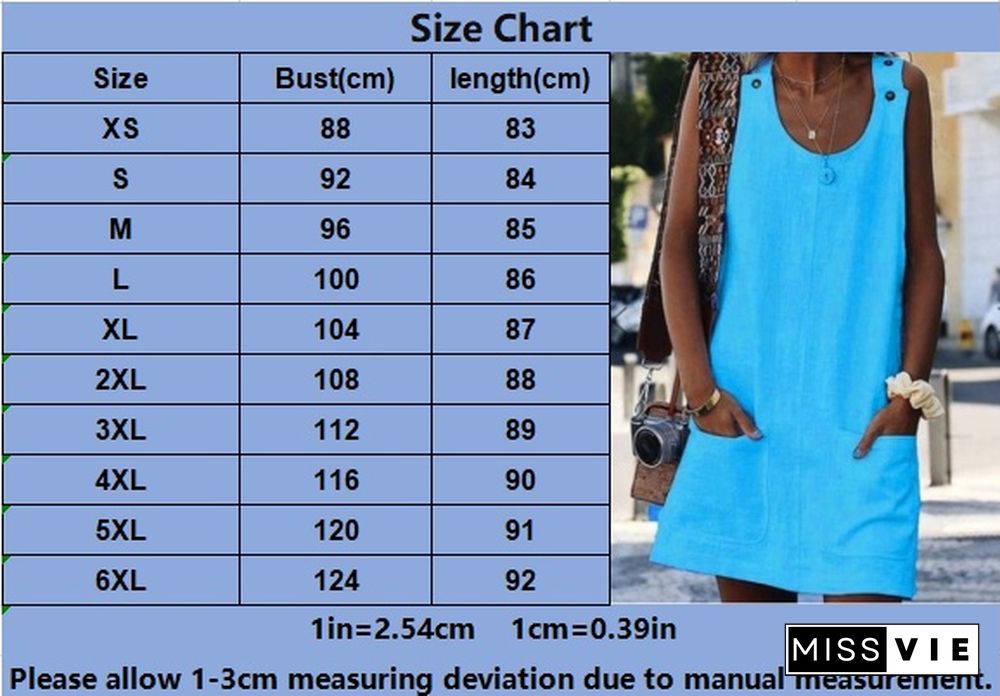 New Women's Fashion Summer O-Neck Sleeveless Tank Dress Casual Solid Color Pockets Strap Dress Cotton Linen Off Shoulder Beach Skirt Plus Size Loose A-Line Dresses Ladies Fashion Mini Dress Sundress