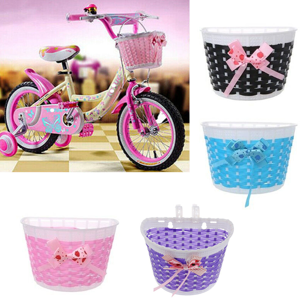 Bicycle Basket Children Bike Plastic Knitted Bow Knot Front Handmade Bag