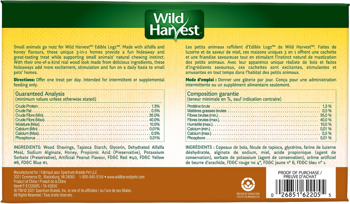 Wild Harvest Edible Logz Natural Small Pet Hideaway