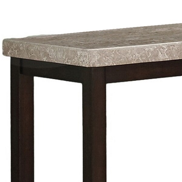 Wood and Marble Console Table with Open Shelf， Brown and Gray