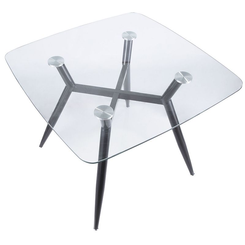 38 Clear Glass Square Top with Black Metal Legs Dining Table