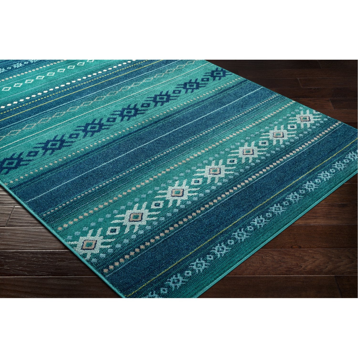 Paramount Rug in Teal, Dark Blue, Aqua, Lime, Light Gray, Cream