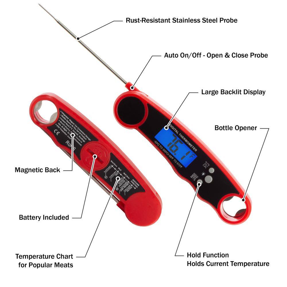 HOME-COMPLETE Red Instant Read Digital Thermometer with Water-Resistant Feature KIT1125