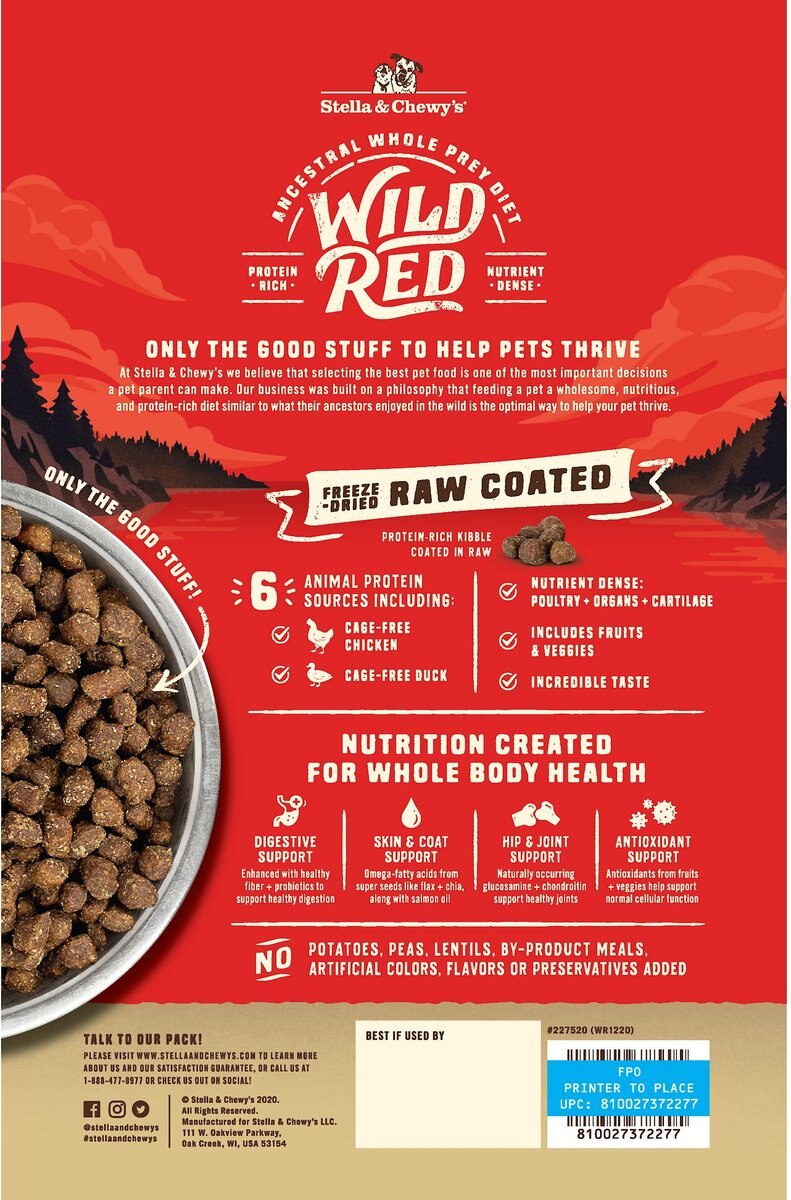 Stella and Chewy's Wild Red Raw Coated Kibble Wholesome Grains Prairie Recipe Dry Dog Food