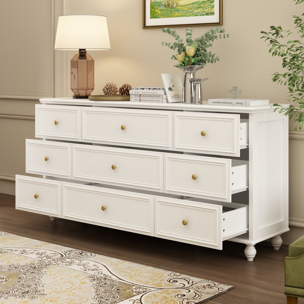 Timechee 63'' W Dresser White Chest Srorage Cabinet Lacquer Drawers