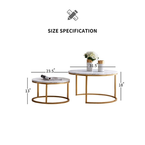 Modern Coffee Table Side Table，Gold Metal Frame with Marble Color Top