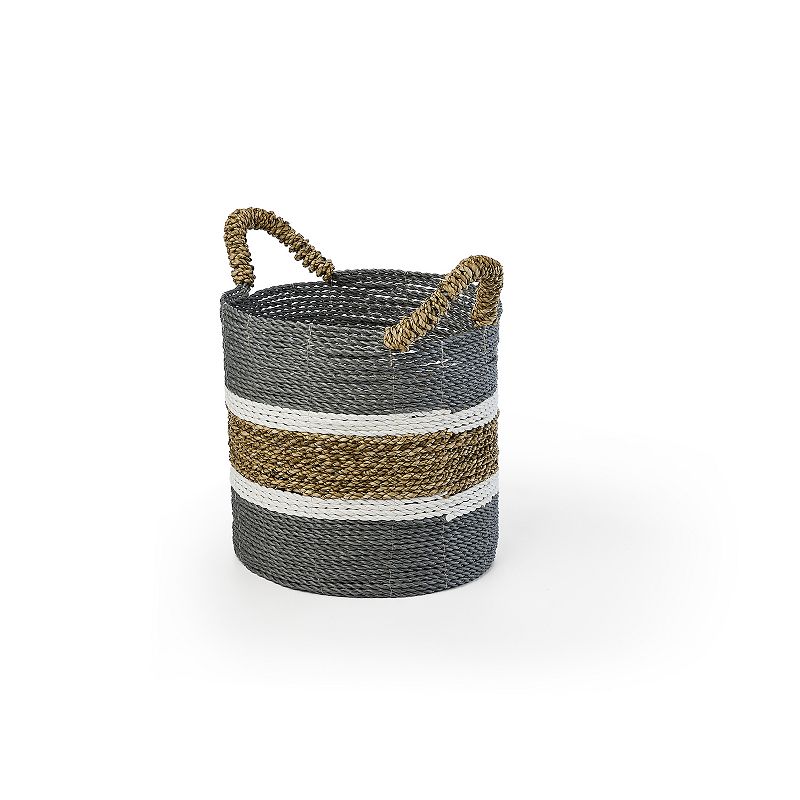 Saddle River Gray Seagrass and Raffia Basket 3-piece Set