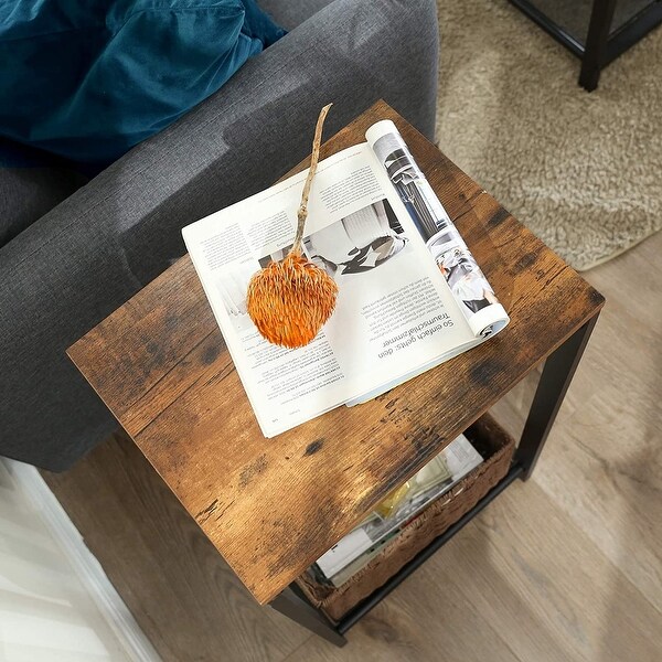 VASAGLE Rustic Brown Side Table， Metal End Table， Telephone Table with Mesh Shelf， Hallway， Living Room， Easy Assembly