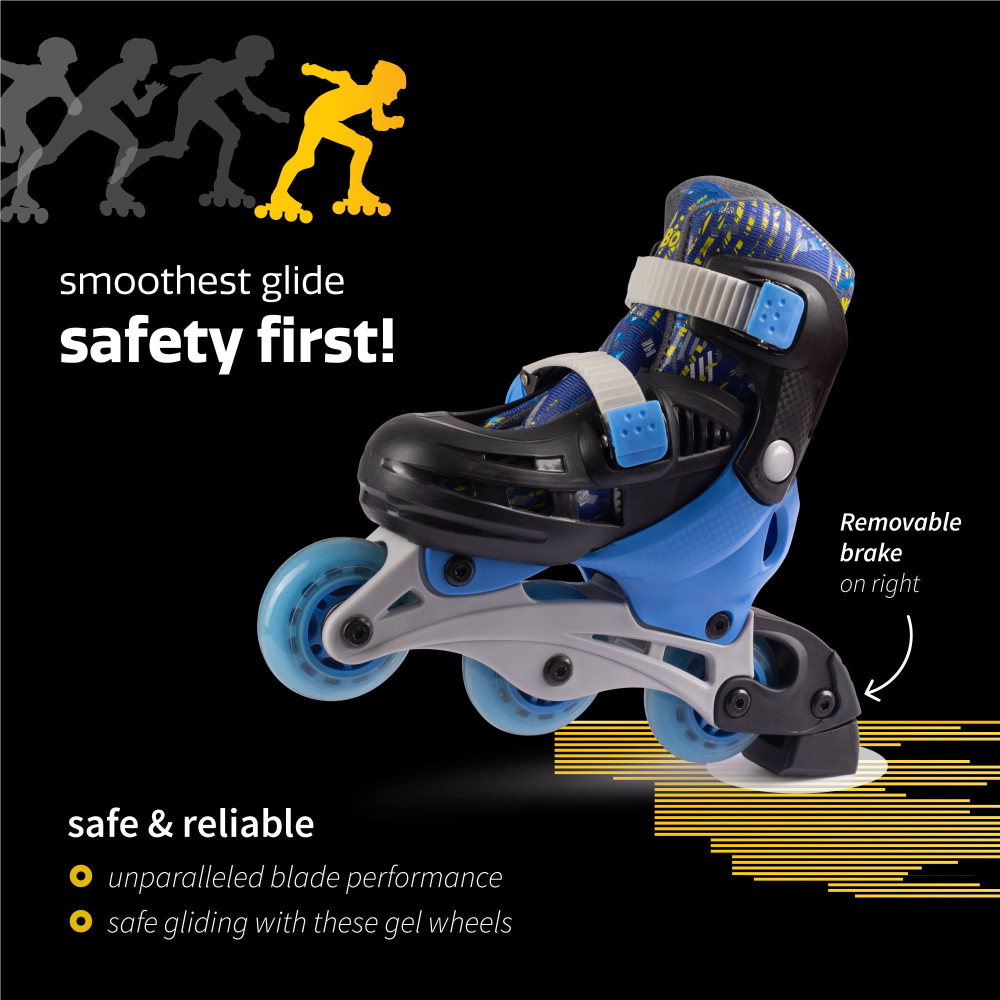 New Bounce  Convertible Skates/Roller Blades for Toddlers - Junior Shoe Size 8-11 (Blue)