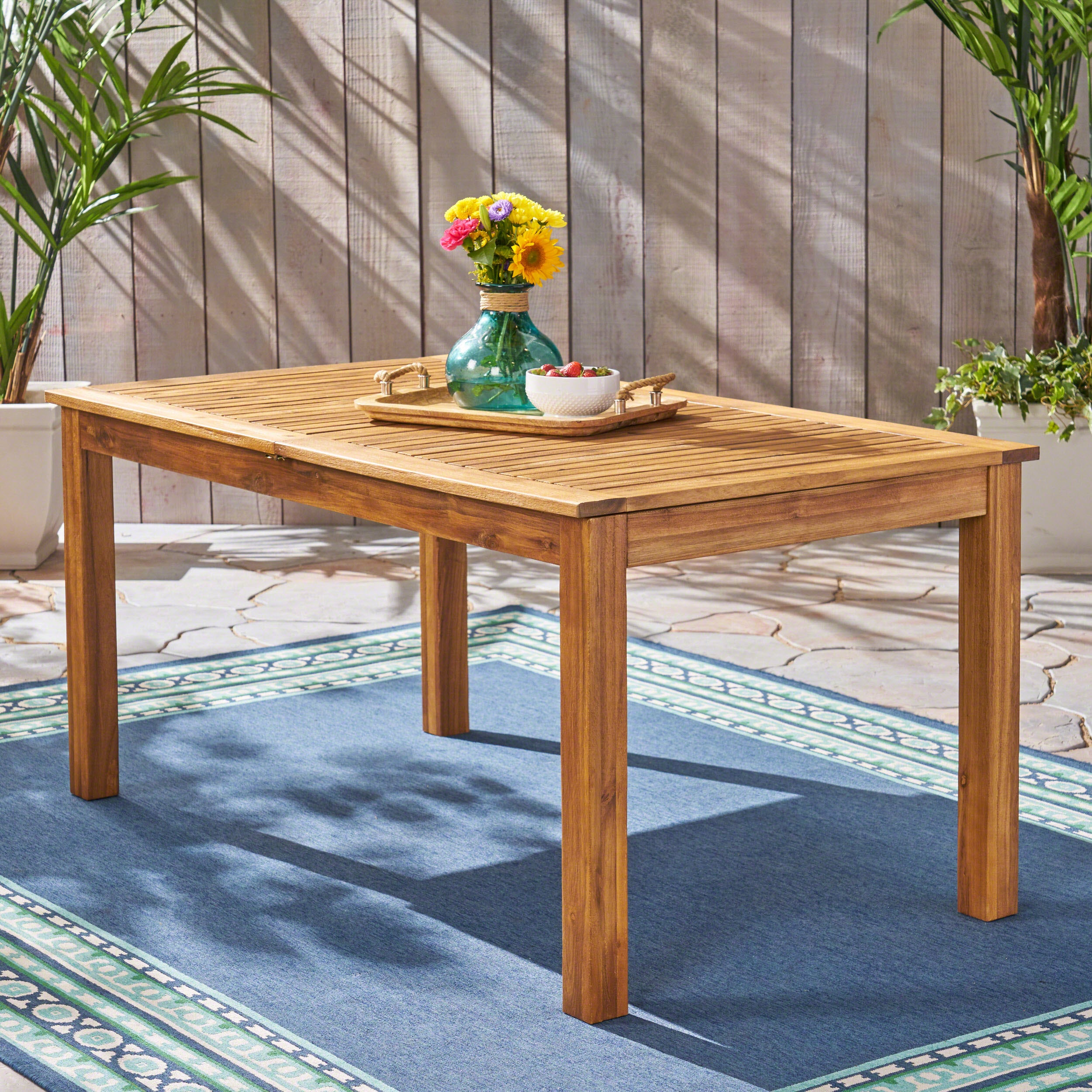 Eric Outdoor Expandable Acacia Wood Dining Table