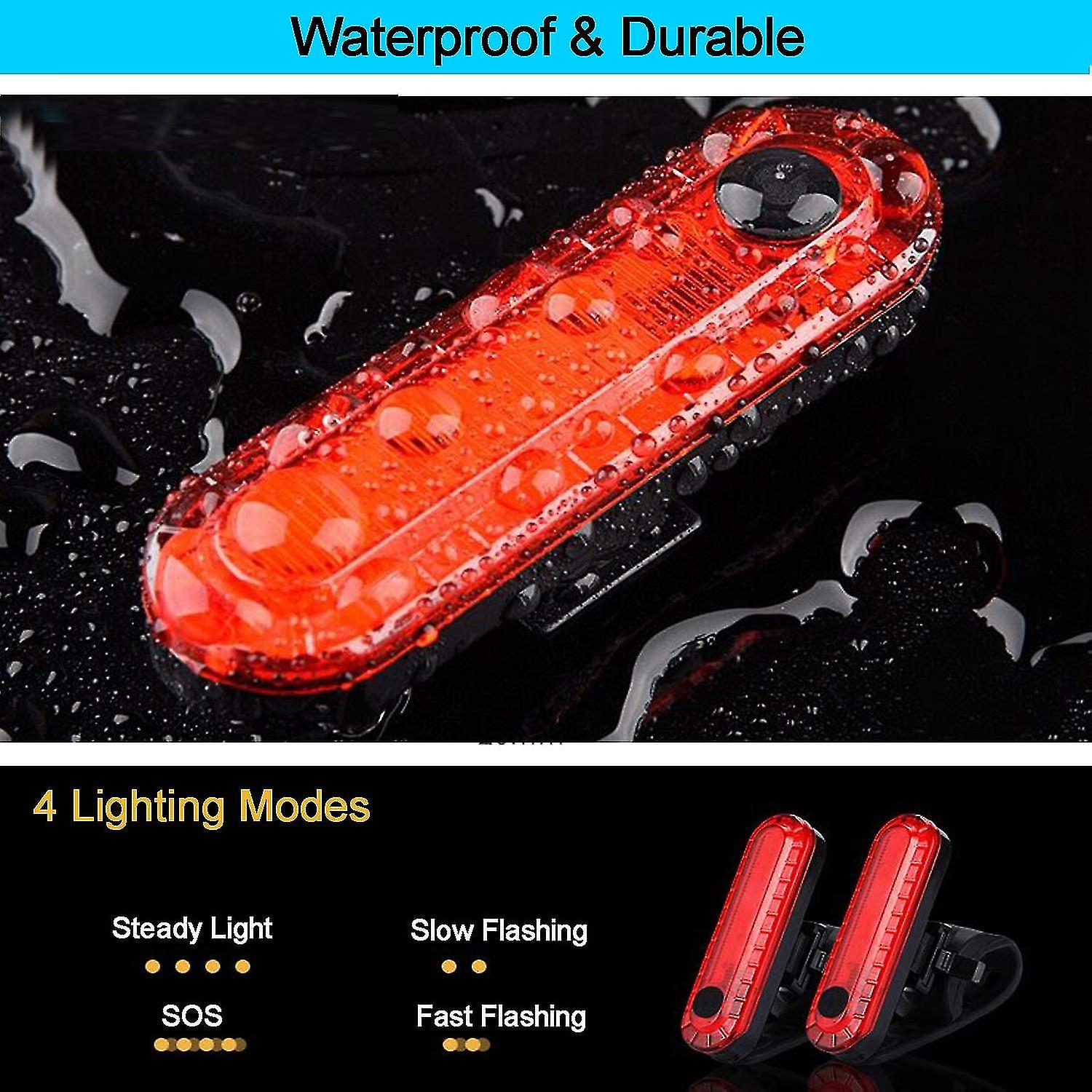 Miman 2 Pack Bike Tail Lights Waterproof Bicycle Rear Light Rechargeable Safety Warning Lamp