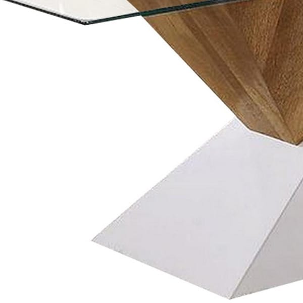 Two Tone Wooden End Table with Pedestal Base， White and Brown - 22 H x 20 W x 20 L