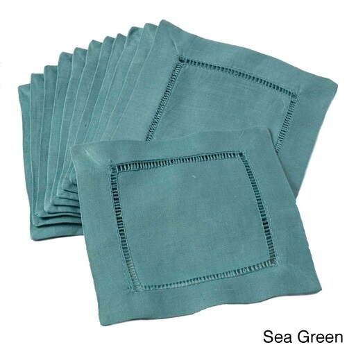 Hemstitched Linen Blend Cocktail Napkins (Set of 12)