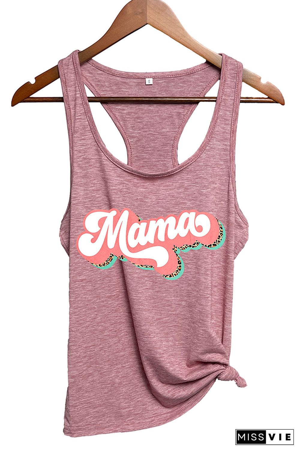 Mama Retro Leopard Pink Printed Sleeveless Tank Top Wholesale