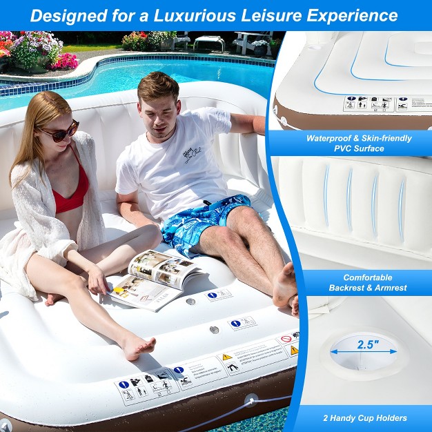 Costway Floating Island Inflatable Swimming Pool Float Lounge Raft With Canopy Spf50 Retractable Detachable Sunshade With Two Cup Holders White