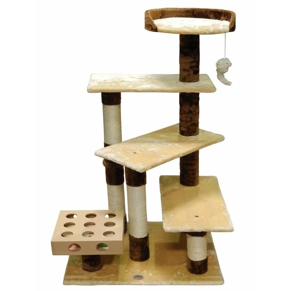 Go Pet Club 45-in Cat Tree and Condo Scratching Post Tower， Beige