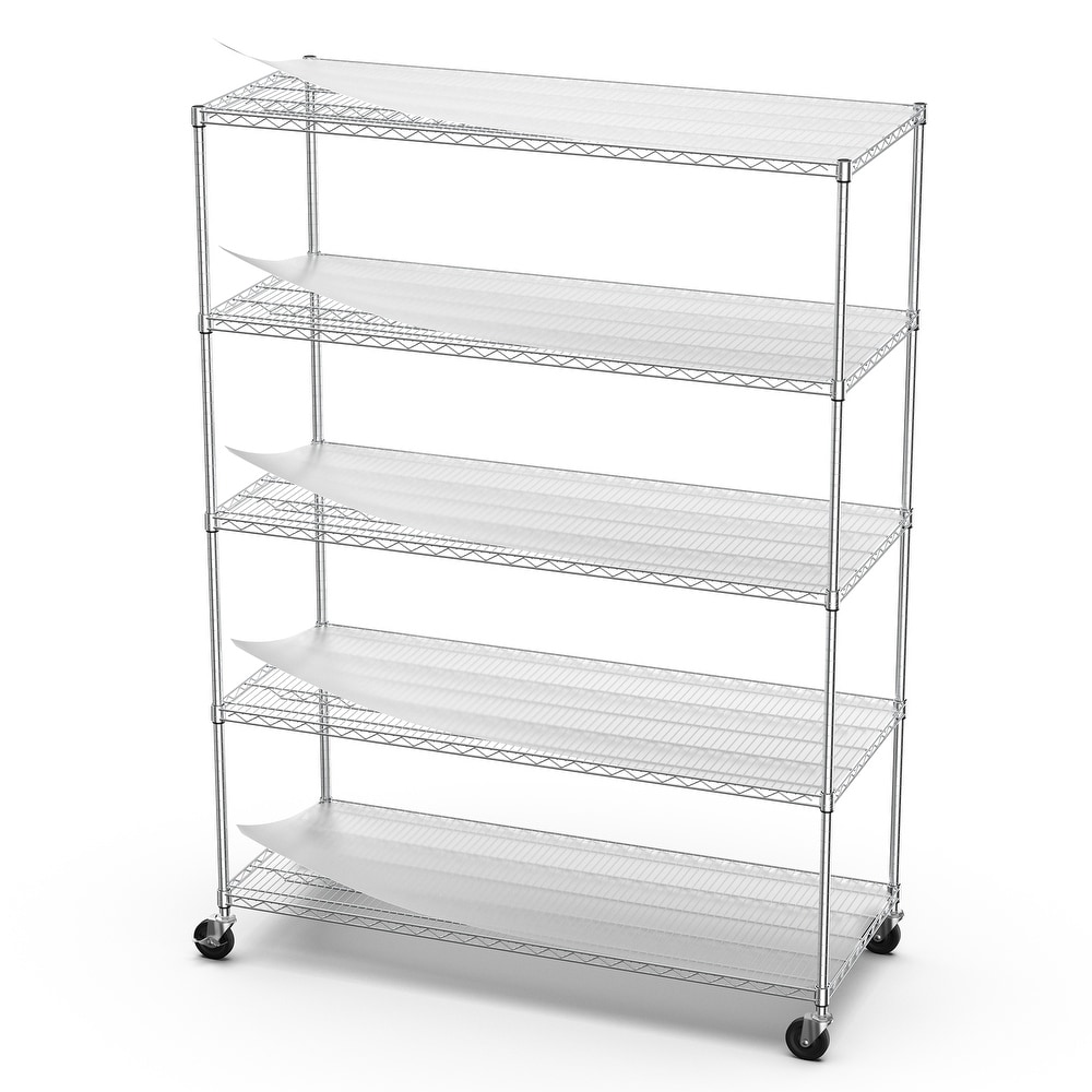 5 Tier 7500lbs Heavy Duty Adjustable Storage Rack Metal Shelf Wire Shelving Unit with Wheels   Shelf Liners 82\