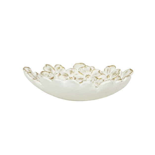 Embossed Floral Trinket Dish White Cast Iron By Foreside Home amp Garden