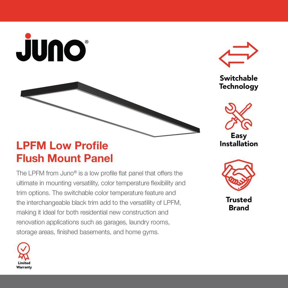 Juno LPFM 1 ft. x 4 ft. 4000-Lumen Black or White Dimmable Integrated LED Flush Mount Flat Panel Light with Switchable CCT LPFM 1X4 40L SWW7 120 TD DCMK WBT