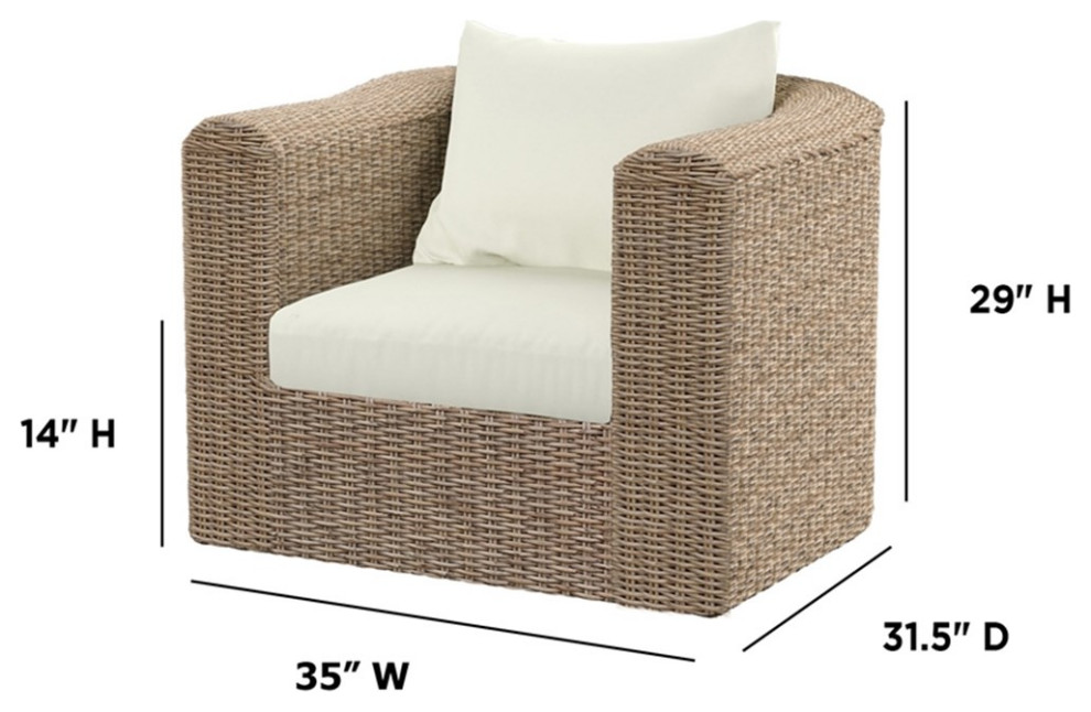 TK Classics Outdoor Patio Club Chair in Almond Wicker with White Cushion   Tropical   Outdoor Lounge Chairs   by Homesquare  Houzz