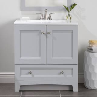 Glacier Bay Delridge 30.2 in. W x 18.8 in. D x 32.9 in. H Freestanding Bath Vanity in Pearl Gray with White Cultured Marble Top DR30P2-PG