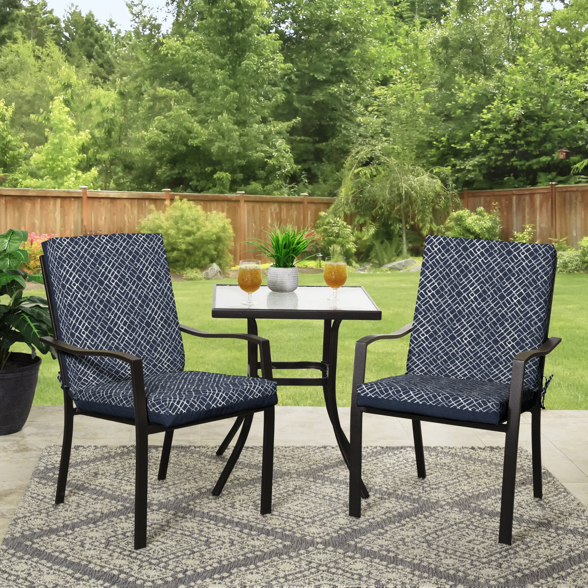 Mainstays 43"L x 20"W Blue Geo Rectangle Outdoor Chair Cushion 1 Piece